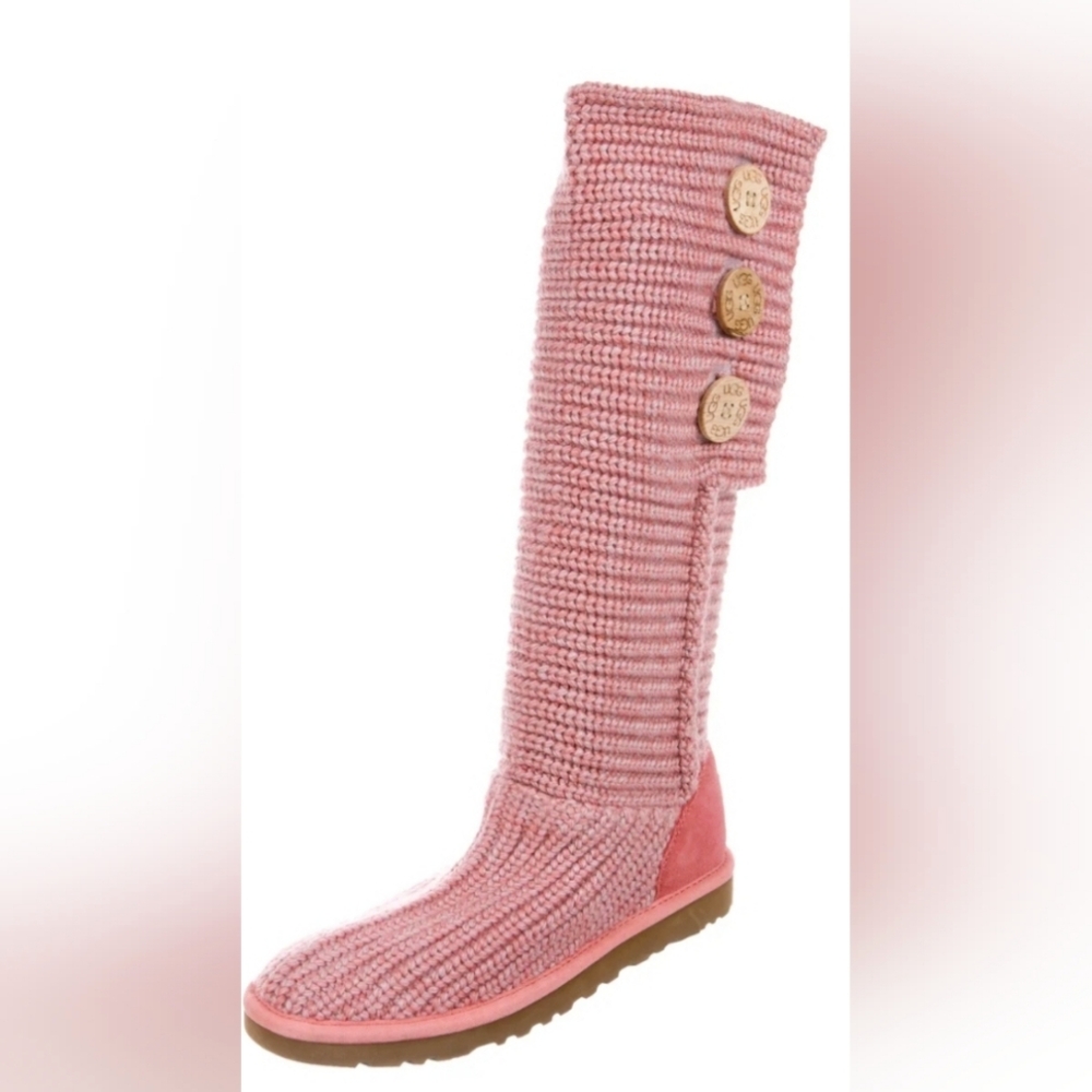 UGG Australia Classic Cardy Pink Knit Sweater Boots Size 5